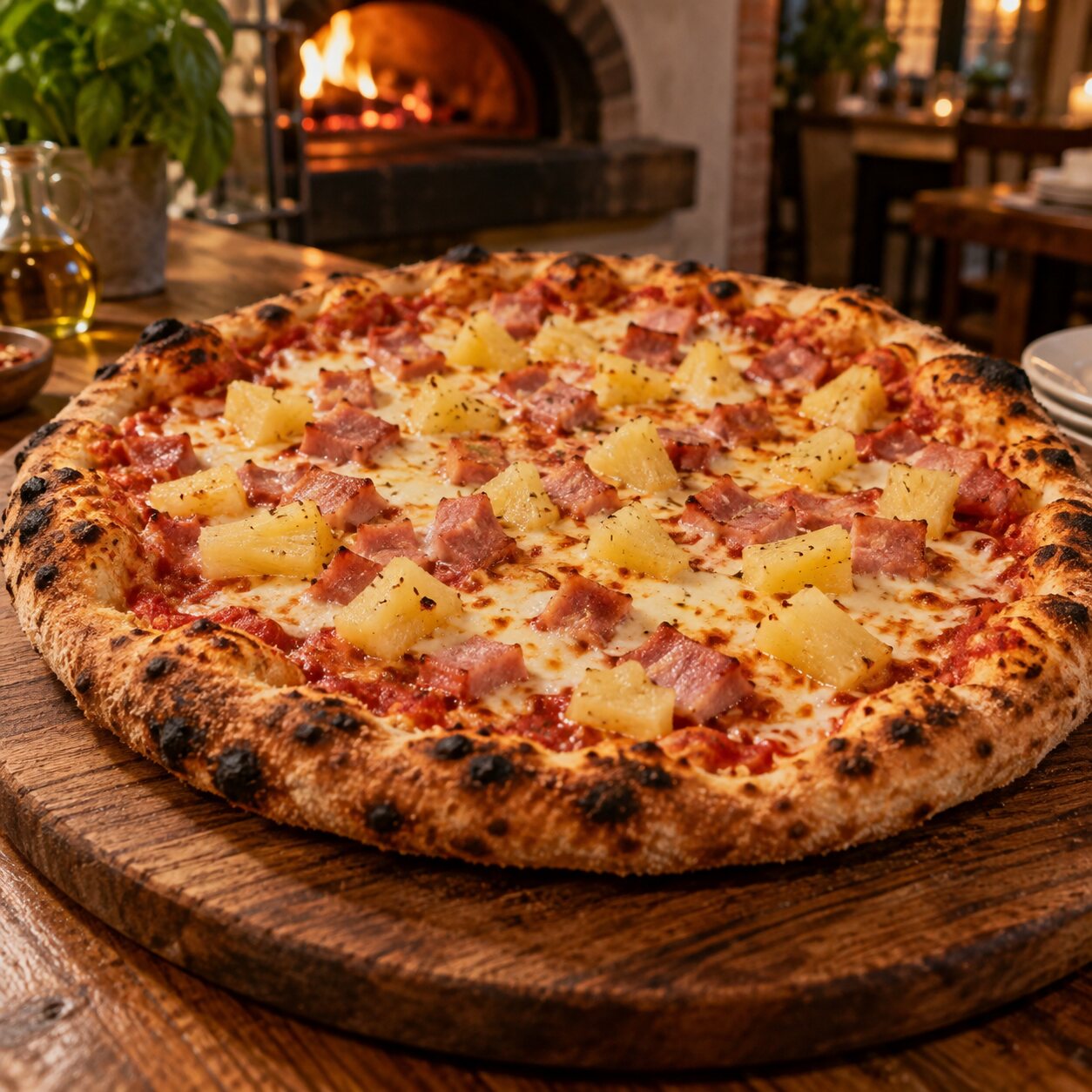 Hawaiian pizza with ham and pineapple